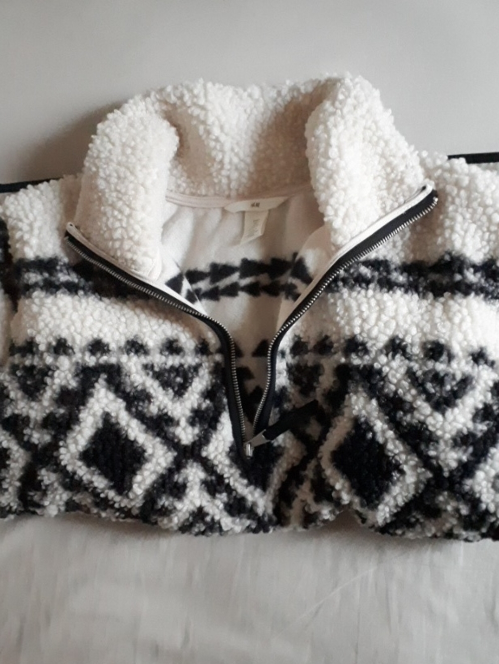 H&M Cream and Black Quarter Zip Fleece Sweater